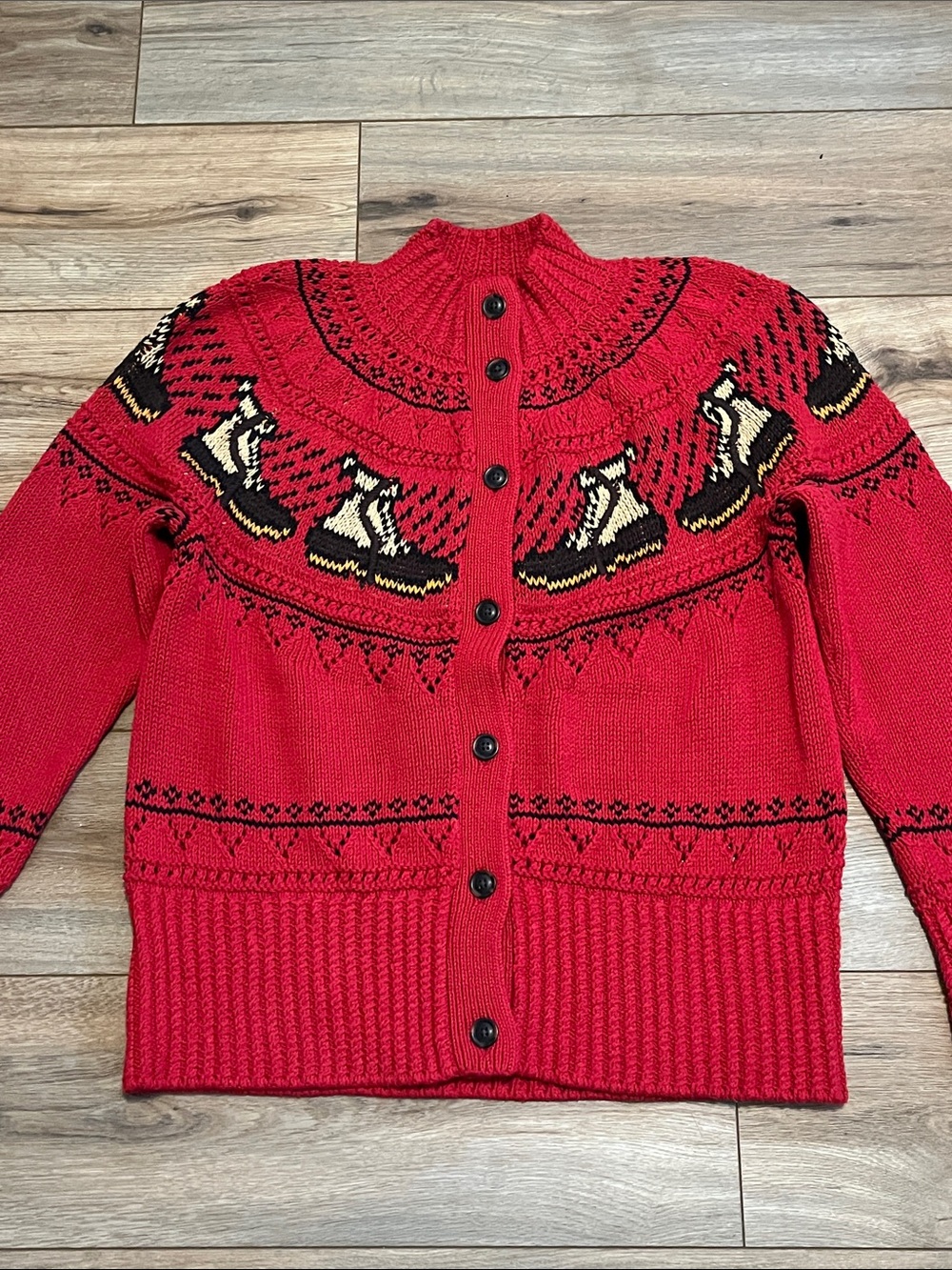 L.L.Bean Signature Nordic Cotton Cardigan Sweater Red Duck Boot Women’s Large - Picture 2 of 10